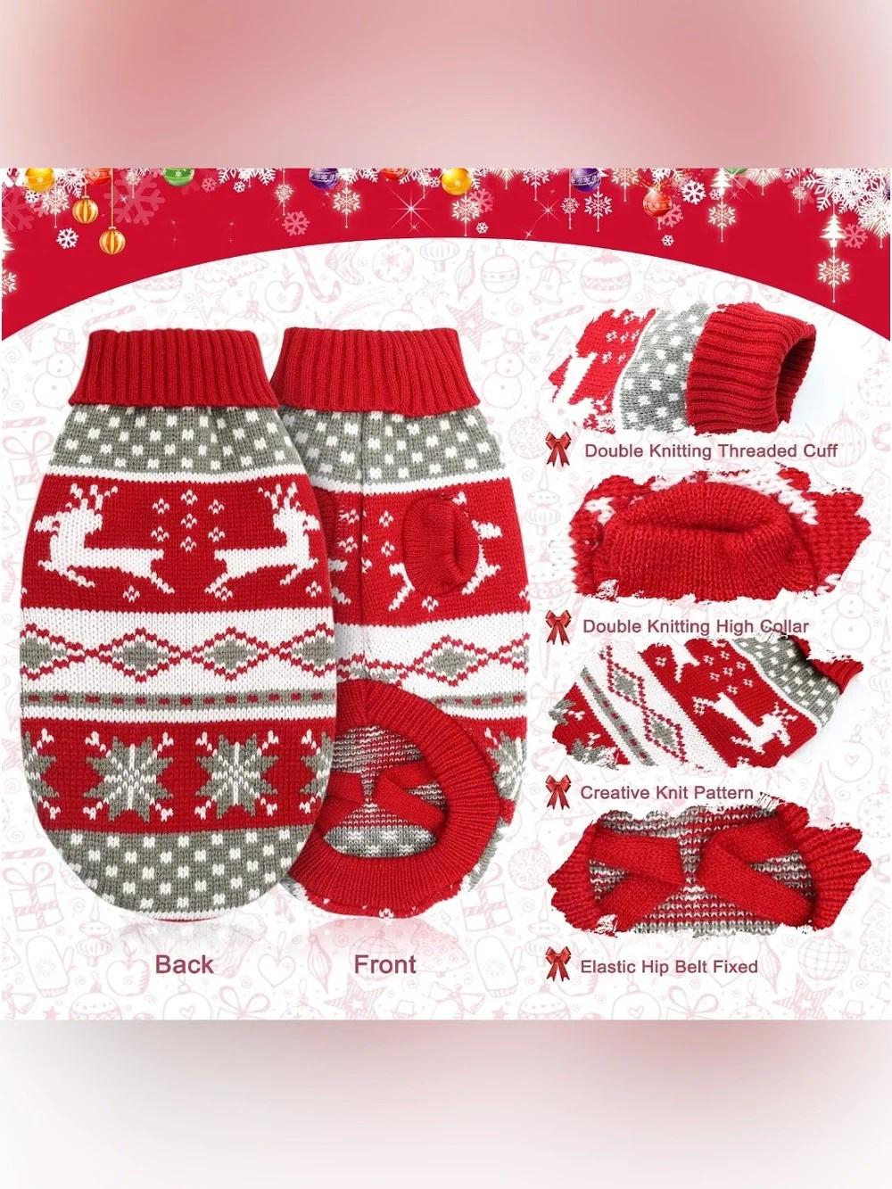 Festive Knit Dog Sweater - Red & Gray